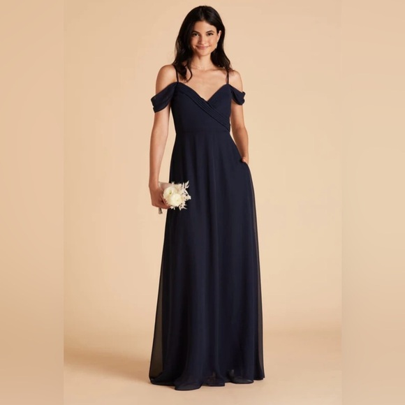 Birdie Grey MD Spence Navy Blue‎ Sheer Cold Shoulder Bride's Maid Maxi Dress - Picture 1 of 13